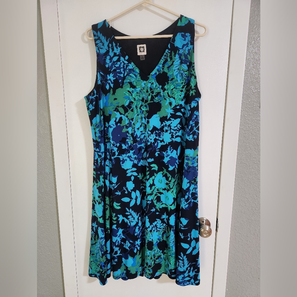 Anne Klein Women's V-Neck Floral Swing Dress - Blue/Green